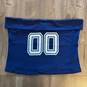 RSQ Tube Top Navy Blue 00 Jersey Graphic Sporty Y2K Game Day Varsity Crop Top XL